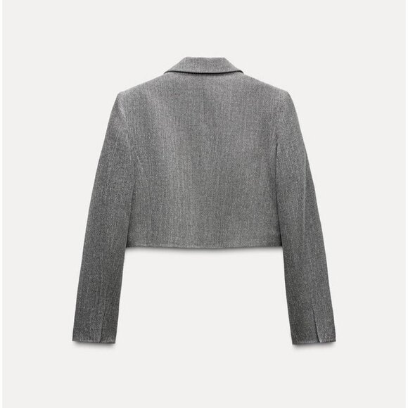 Zara Womens Cropped Blazer Suit Jacket XS Gray Metallic thread 9062/154 NWT - Picture 4 of 16